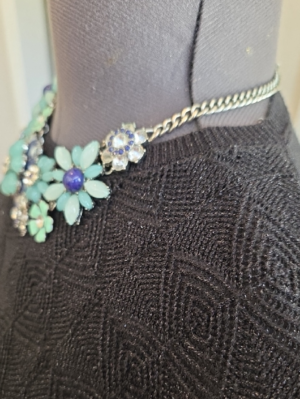 VivI Love Floral Statement Necklace in Aqua and Blue - Picture 2 of 7